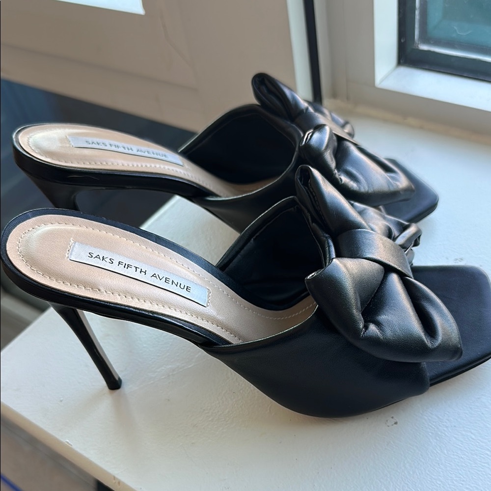 Saks Fifth Avenue Black Stiletto Heels with Bow Detail